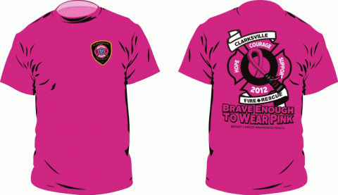“Are You Brave Enough to Wear Pink” t-shirts being worn by Clarksville Fire Rescue personnel throughout the month of October. “Are You Brave Enough to Wear Pink” t-shirts being worn by Clarksville Fire Rescue personnel throughout the month of October.