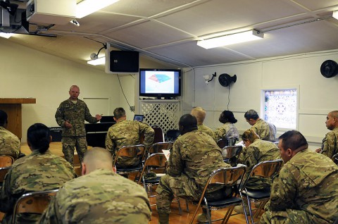 Task Force Lifeliner, 101st Special Troops Battalion Chaplain Jason Price, a native of Clarksville, Tenn., conducts Applied Suicide Intervention Skills Training to soldiers from Camp Phoenix in Kabul, Afghanistan, Sept. 18, 2013. During this training, soldiers learn to respond knowledgeably and competently to soldiers at risk of suicide. (U.S. Army photo by Sgt. Sinthia Rosario, Task Force Lifeliner Public Affairs) Task Force Lifeliner, 101st Special Troops Battalion Chaplain Jason Price, a native of Clarksville, Tenn., conducts Applied Suicide Intervention Skills Training to soldiers from Camp Phoenix in Kabul, Afghanistan, Sept. 18, 2013. During this training, soldiers learn to respond knowledgeably and competently to soldiers at risk of suicide. (U.S. Army photo by Sgt. Sinthia Rosario, Task Force Lifeliner Public Affairs)