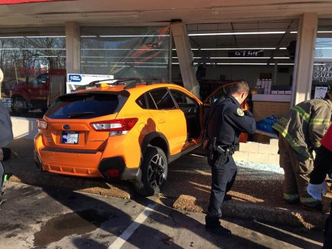 Woman crashes car into Discount Tobacco today. (Sgt Ferguson)