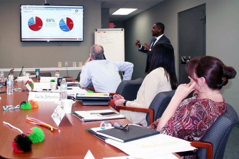 Donald Harris, SAMHSA project associate, leads a group discussion at Clarksville City Hall last week  as part of the Mayor’s Challenge to Prevent Suicide Among Service Members, Veterans and their Families. The group is working to establish a suicide prevention strategic plan for Clarksville.