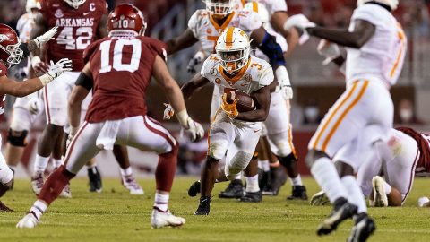 Tennessee Vols Football sophomore running back Eric Gray ran for 123 yards on 31 carries and caught three passes for 27 yards. (UT Athletics) Tennessee Vols Football sophomore running back Eric Gray ran for 123 yards on 31 carries and caught three passes for 27 yards. (UT Athletics)