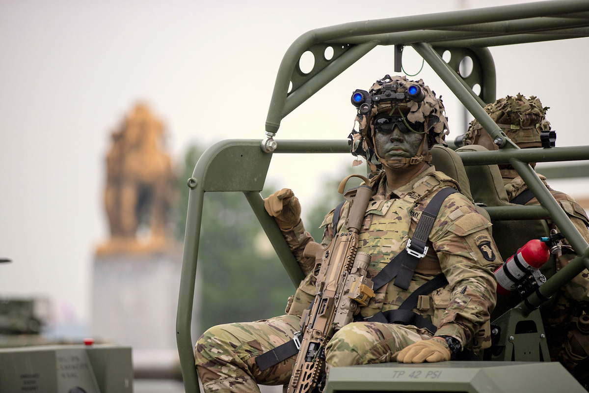 A U.S. Army Soldier assigned to 101st Airborne Division rides in an infantry squad vehicle during the 250th Army Birthday Parade June 14, 2025, in Washington, D.C. The parade recognized the Army’s 250 years of continuous service with marching units, ceremonial elements, and historical displays from every major era. (U.S. Army photo by Sgt. 1st Class Rakeem Carter) A U.S. Army Soldier assigned to 101st Airborne Division rides in an infantry squad vehicle during the 250th Army Birthday Parade June 14, 2025, in Washington, D.C. The parade recognized the Army’s 250 years of continuous service with marching units, ceremonial elements, and historical displays from every major era. (U.S. Army photo by Sgt. 1st Class Rakeem Carter)