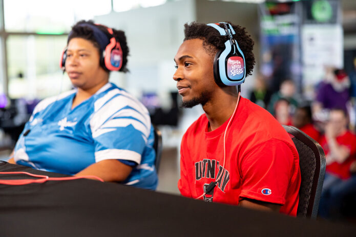 Sophomore business human resources major Anthony Collier plays a match during CDE Lightband’s F2CON, which marked Govs Gaming’s entry into esports competition. (Sean McCully, APSU)